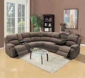 Brown microfiber fully reclining sectional couch
