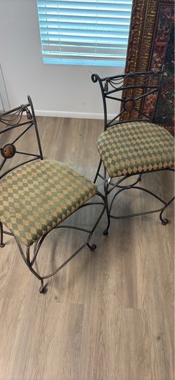 Wrought Iron Accent Chairs with Upholstered Seats – Set of 2