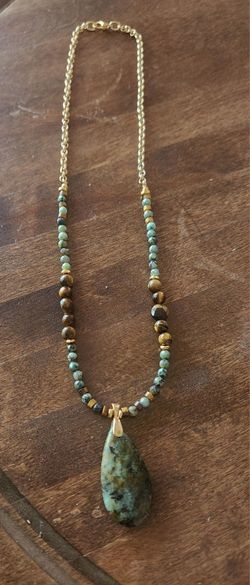 Green Turquoise Tiger Eye 14K Necklace