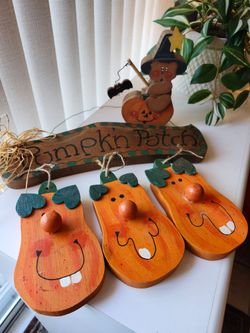 🌿🎃Wooden Pumpkin Sign & Witch Bear 🧙🏻‍♀️ 🌿