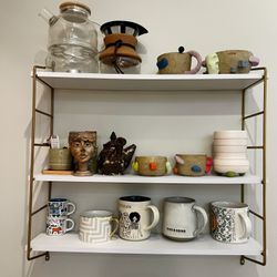 3-Tier Wall Shelf Organizer – White Shelves with Gold Metal Frame