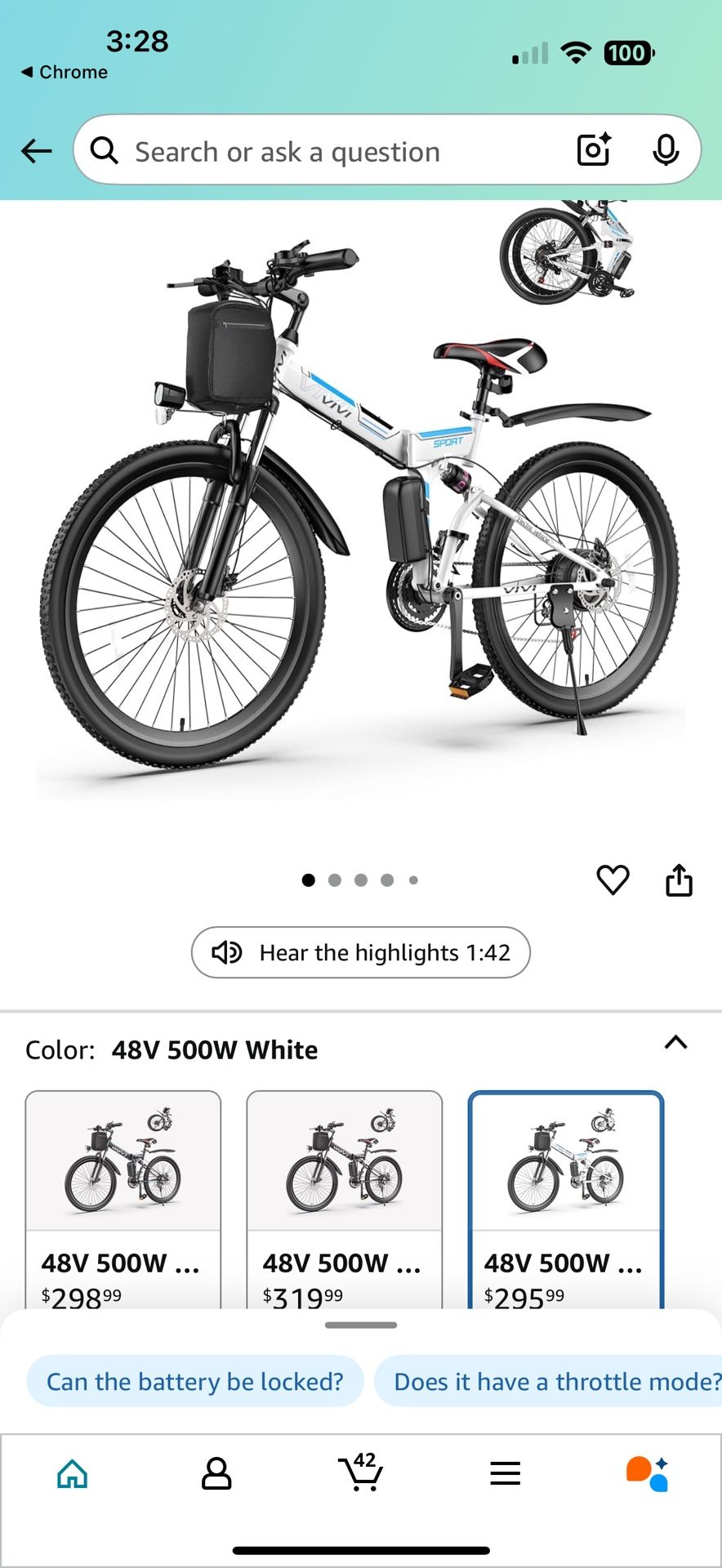 Vivi Electric Bike for Adults 1000W Peak Folding Electric Mountain