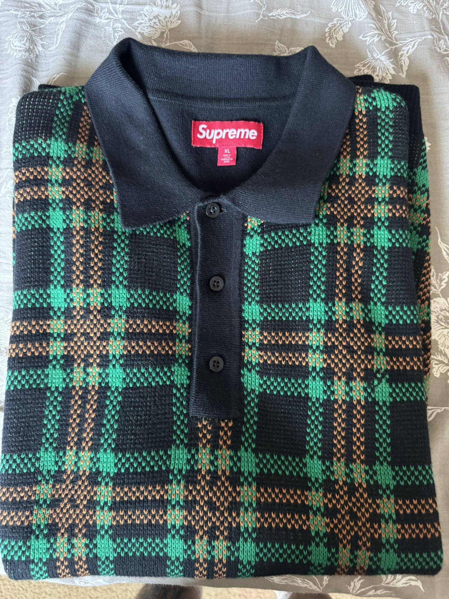 Supreme Plaid knit S/S Polo Black