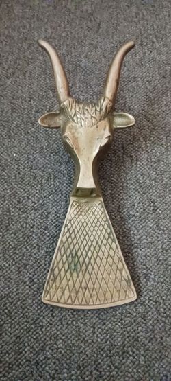 Vtg Brass Bootjack Long Horn Steer Design 9 In L