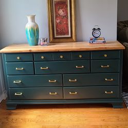 stunning beautiful refinished dresser real wood in green color 