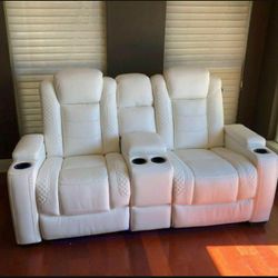 Party Time White Power Reclining Loveseat with Console & Couch 1769
