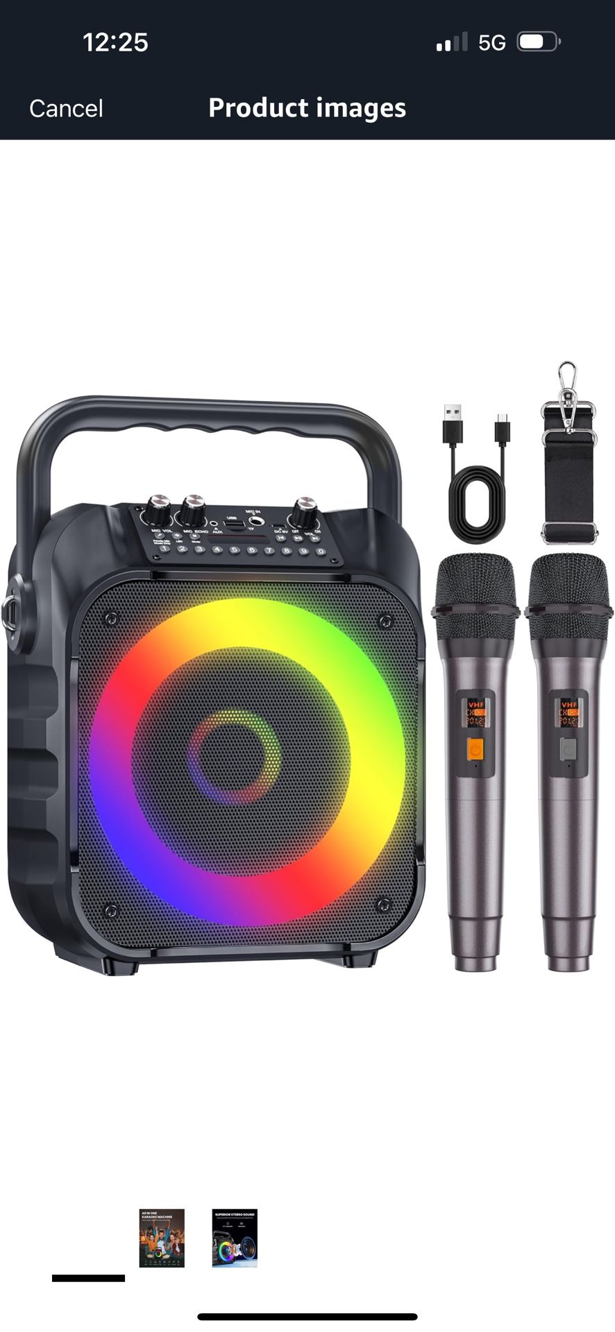 Karaoke Machine with Two Wireless Microphones, Portable Karaoke Machine for Adults & Kids, Portable Bluetooth Speaker with PA System, LED Lights, Supp