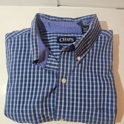 Chaps Men’s Blue Plaid Long Sleeve Button-Down Shirt – Size XL