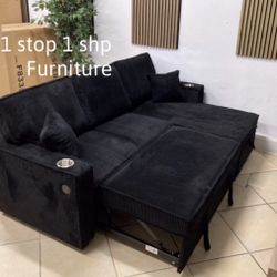 2-pc Sectional Sofa With Pull-out Bed Storage & USB Ports