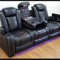 Party Time Black Power Reclining Sofa With LED Light 💥 Brand New ☀️ Living Room Set🤩