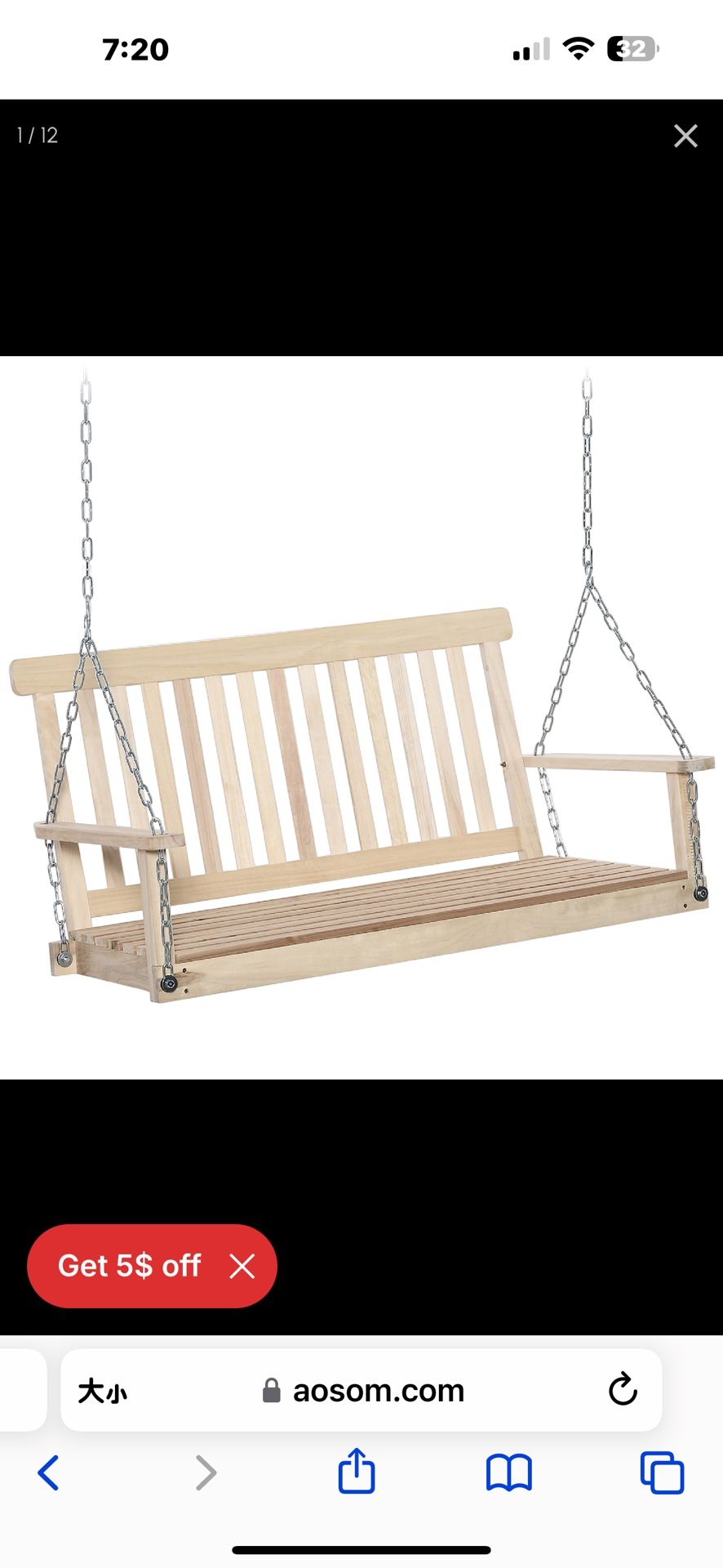 New in box Outsunny 2-Seater Hanging Porch Swing Outdoor Patio Swing Chair Seat with Slatted Build and Chains, 440lbs Weight Capacity, Natural , 84a-1