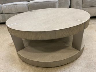 RESTORATION HARDWARE Grey Modern Verrazano 2 Tier Oak Coffee Table with Silver Accents