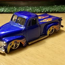 JADA BLUE W/FLAMES 53 1953 CHEVY PICK UP STAKE TRUCK LOOSE 1/64 DIECAST CAR