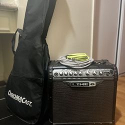 Silvertone Electric Guitar + Line 6 Amp 