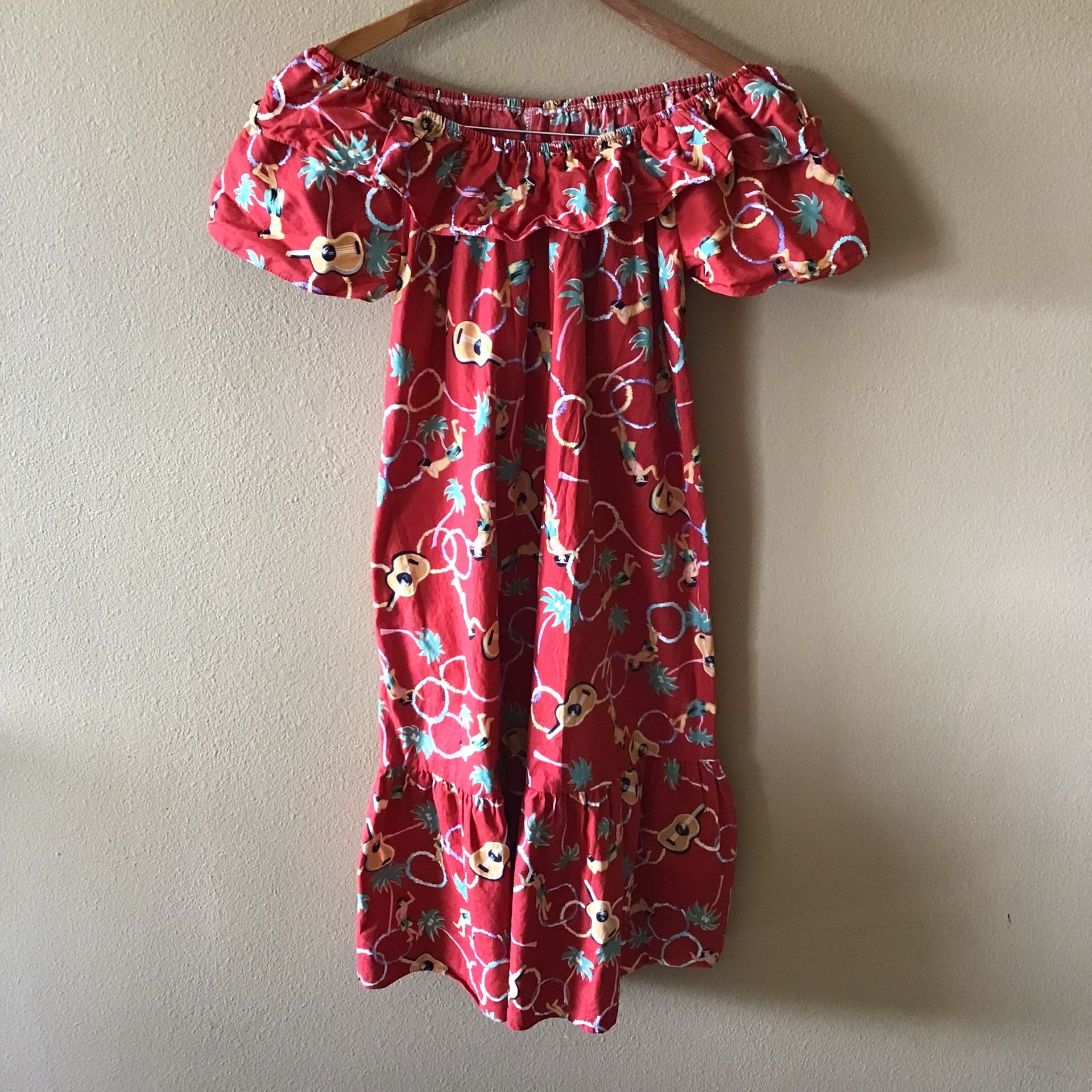 Hilo Hattie Off Shoulder Midi Hawaiian Dress (S)