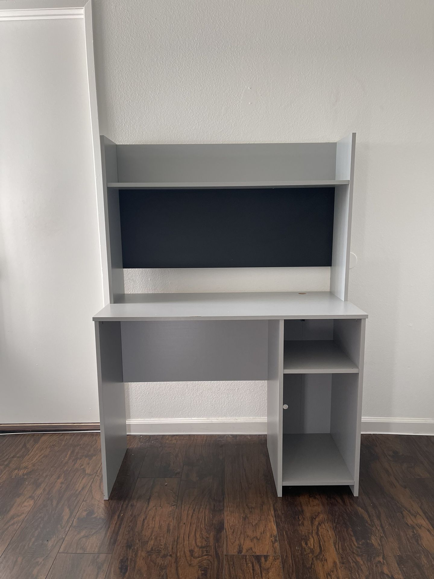 Wooden Grey Desk With Hutch 