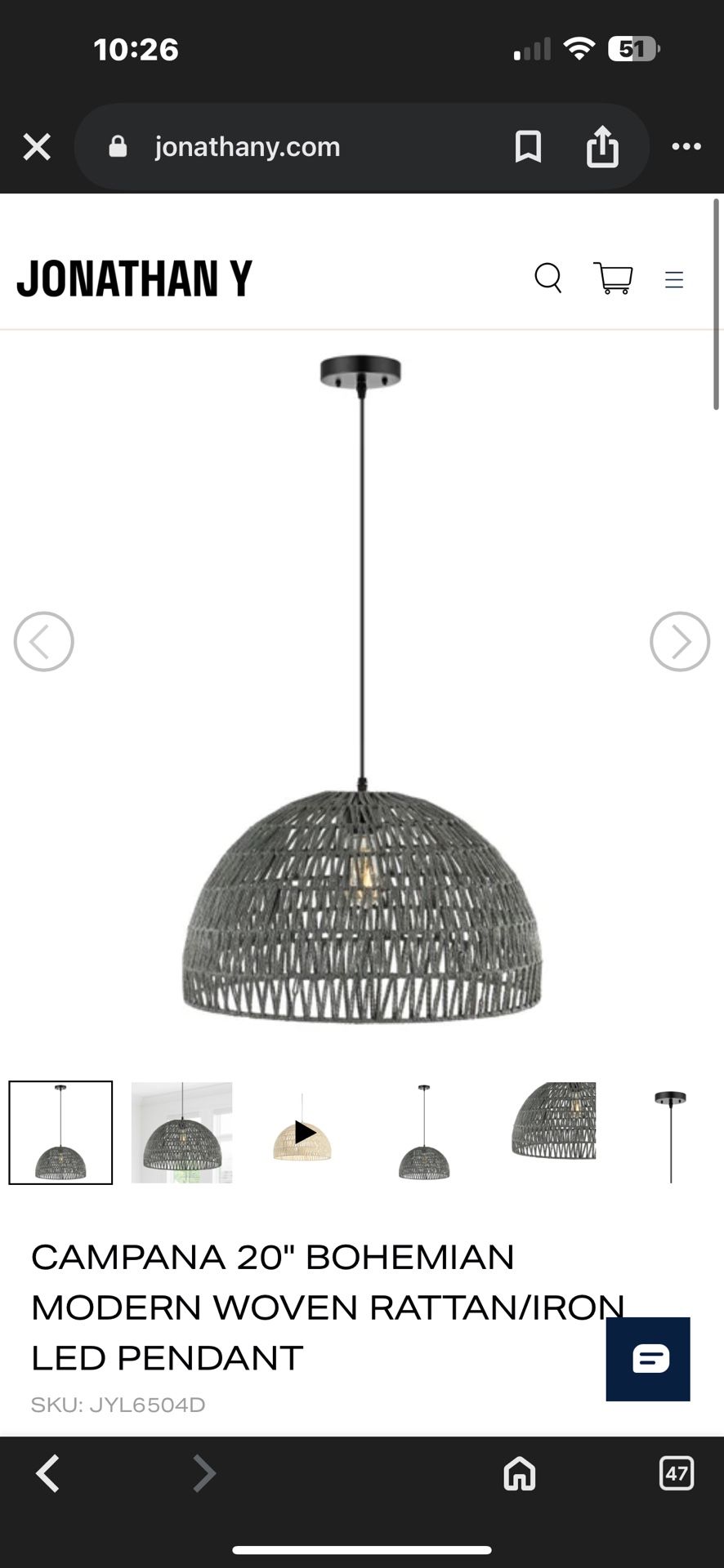 Brand new 20 inch hanging light with bulb included