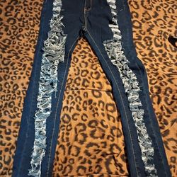 Fashion Blue  Denim  Distressed Jeans- Pickup only