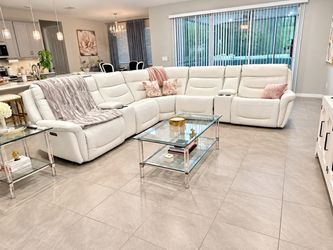 Rooms To Go White Leather Power-Reclining Sectional