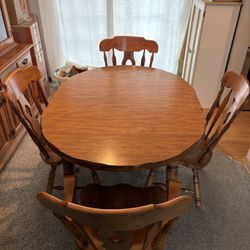 Solid Wood Dining Table w/ Chairs & Two Leafs • $200