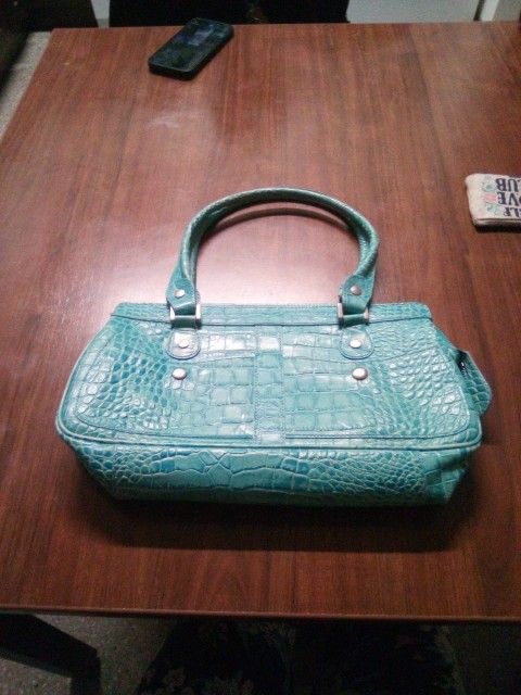 Teal, Crocodile Skin Purse