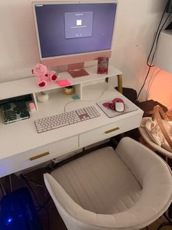 Pink 24” Apple iMac Computer with Desk and Chair