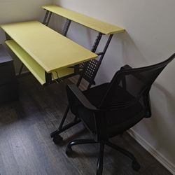 Yellow Home Office Desk with Keyboard Tray & Chair