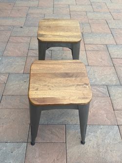 Industrial Solid Wood & Metal Stool from World Market or Plant Stands