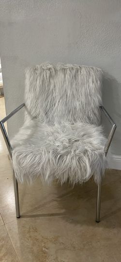 2-White Faux Fur Accent Chair with Chrome Frame
