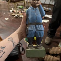 Vintage Folk art hand-carved wood statuette of a Bearded Man