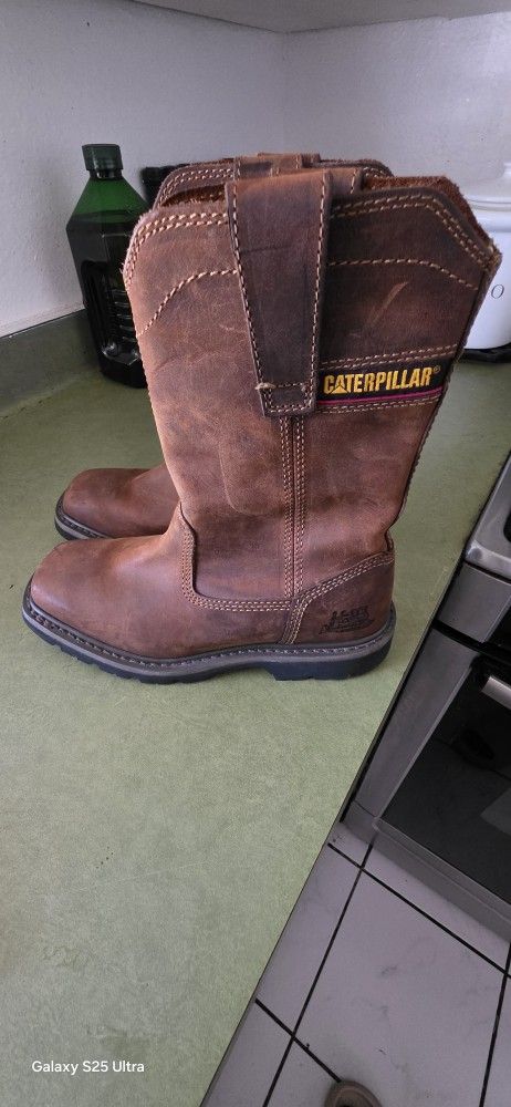 Caterpillar Wellston Pull On Steel Toe Mens Brown Leather Work Boots