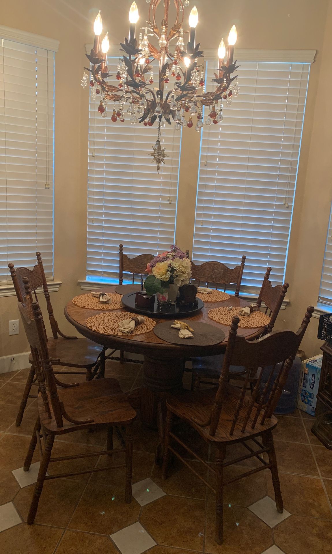 Beautiful Dinning Solid Oak Dinning Table With 6 Chairs, Nice Solid Antique Table 6chairs and Extension