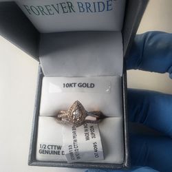 10K Solid Gold Wedding and Engagement Set Sparkling Real Diamonds