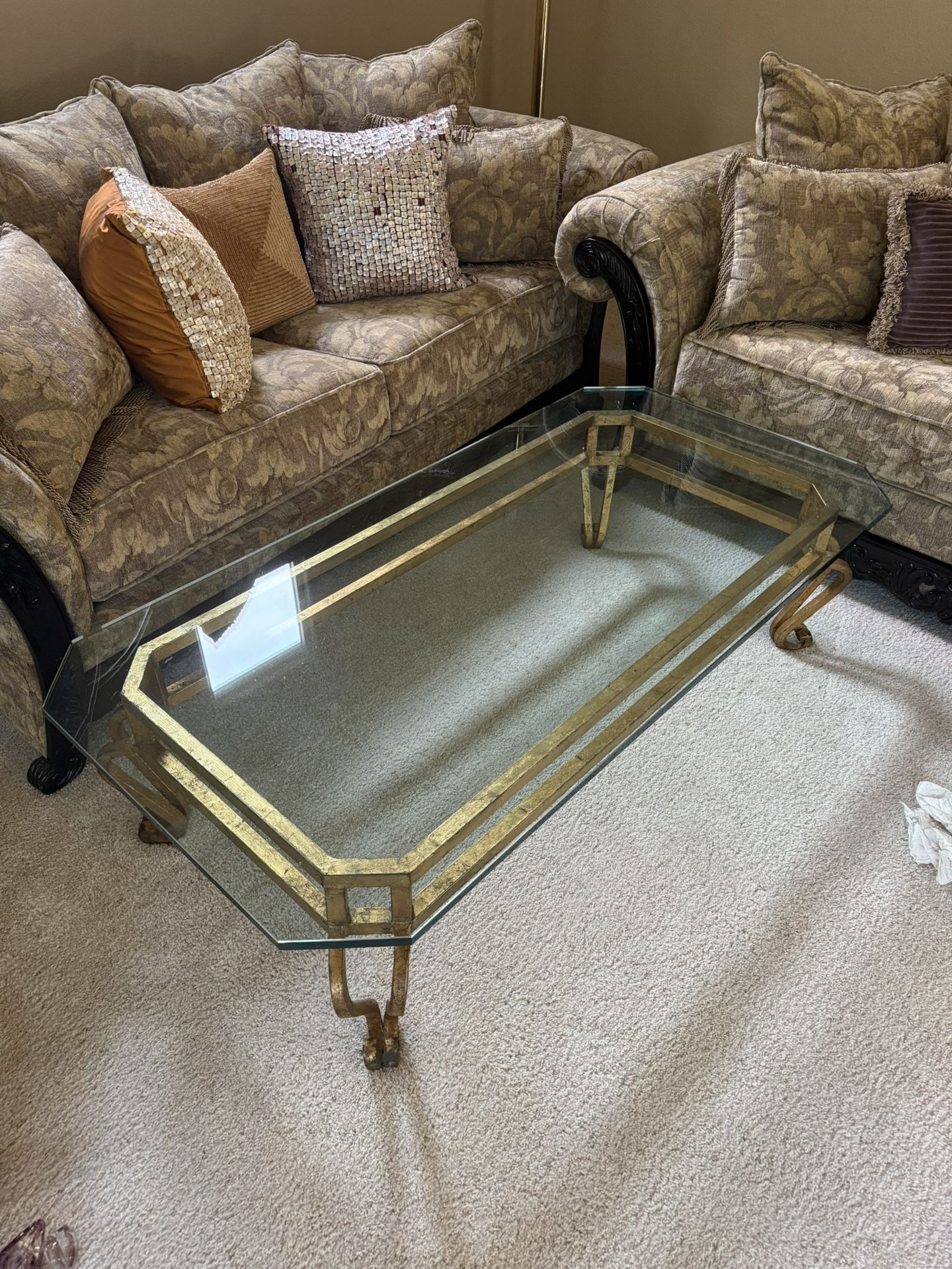 Glass Coffee Table with Gold Frame