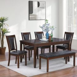6-Pcs Dining Set
Table + 4 Chairs + Bench.   💢    Comedor De 6 Piezas.  Nuevos En Caja