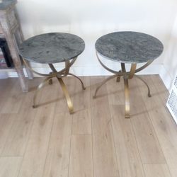 Set Of Marble Top And Brass Leg Side Tables