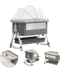 4 in 1 Baby Bassinet, Rocking Bassinets Bedside Sleeper with Comfy Mattress and Wheels, 