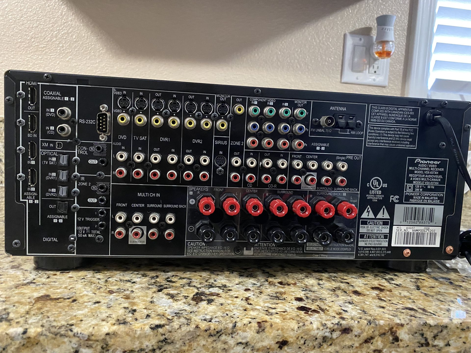 PIONEER ELITE VSX 03TXH 7.1 Channel A/V Receiver High Power Output for