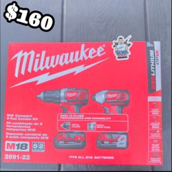 Milwaukee M18 18V Lithium-Ion Cordless Drill Driver/Impact Driver Combo Kit (2-Tool) W/ Two 1.5Ah Batteries, Charger Tool Bag