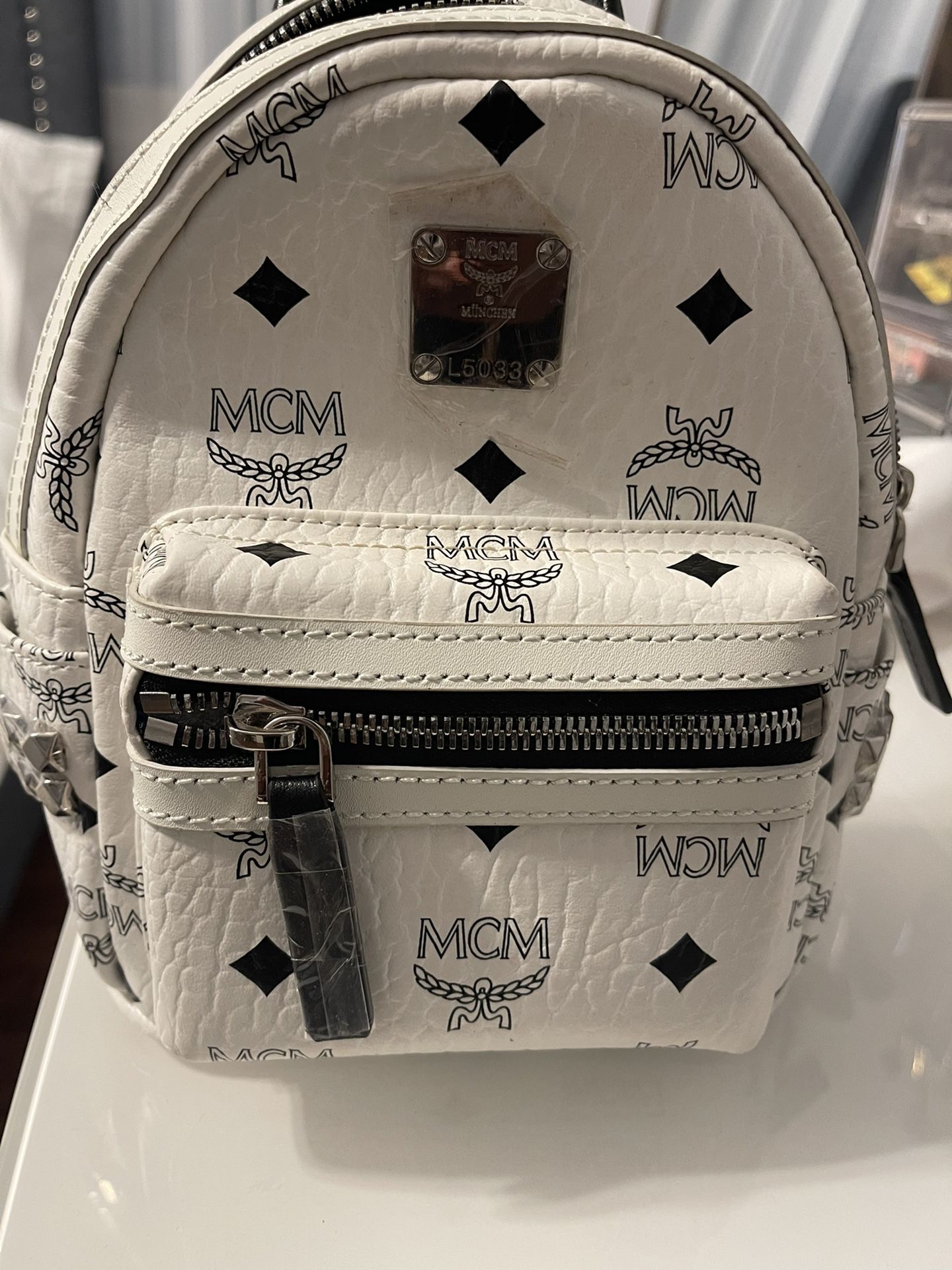 Authentic MCM Stark Side Studs Backpack white