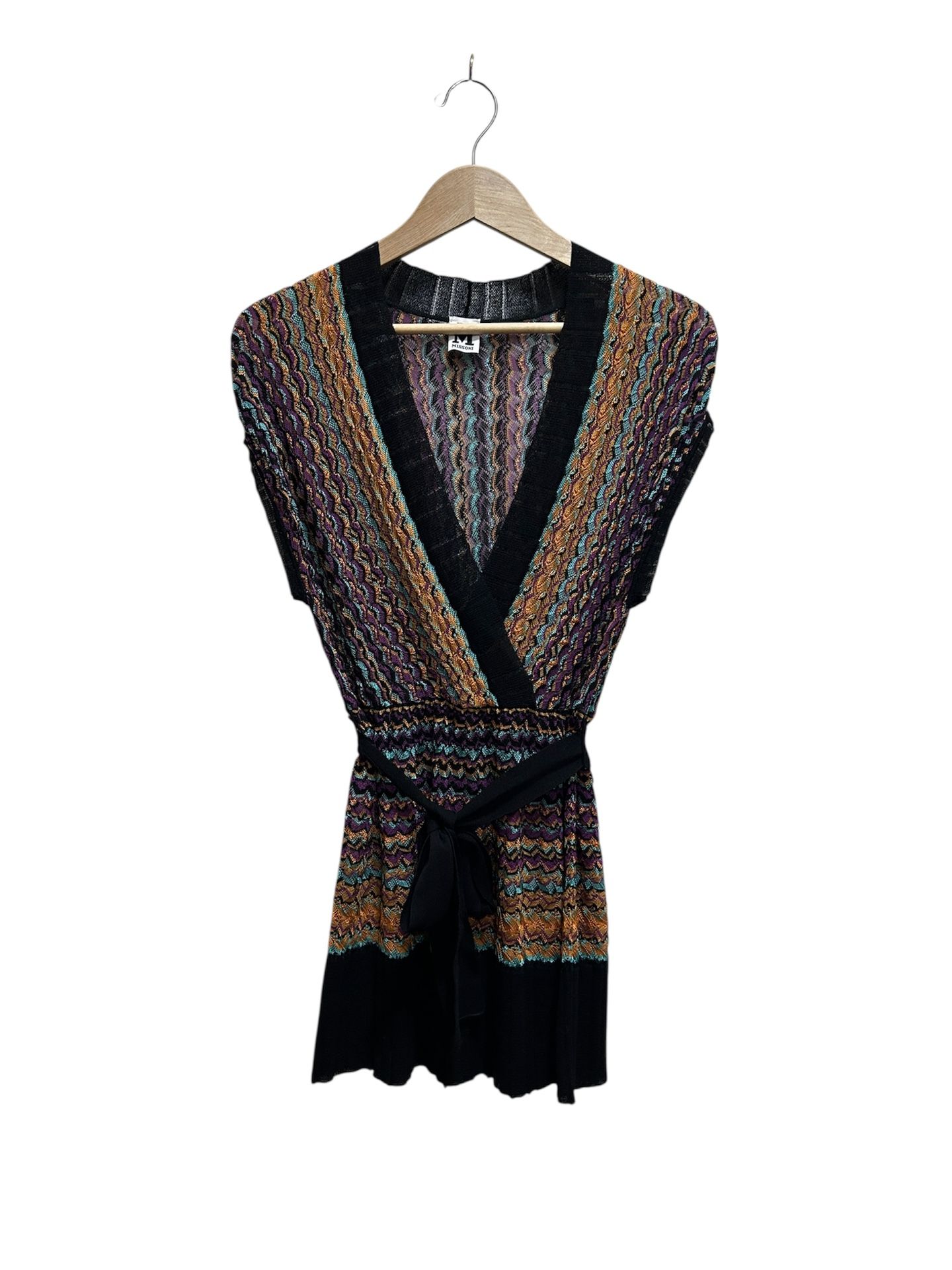 M Missoni Italy Multi Color Bohemian Top 44/8 Knit Deep V Multicolor Coquette