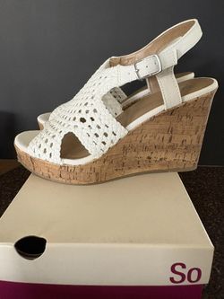 SO White Wedge Heel Sandals Shoes Size 9.5 - Brand New In Box!