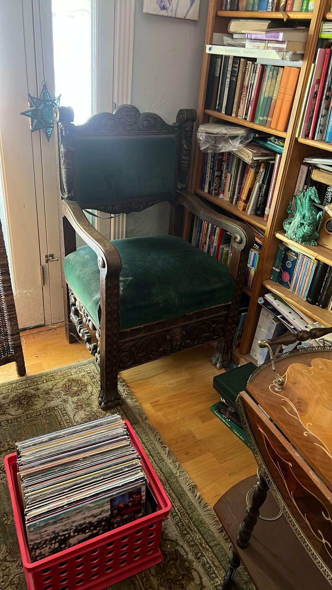 Antique throne chair, carved oak