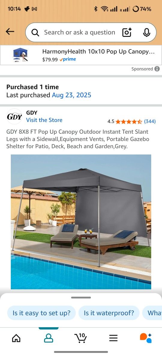 GDY 8X8 FT Pop Up Canopy Outdoor Instant Tent Slant Legs with a Sidewall,Equipment Vents, Portable Gazebo Shelter for Patio, Deck, Beach and Garden,Gr