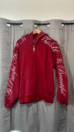 “Yours Truly” Red Script Zip up Hoodie