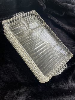 Vtg Hazel Atlas 1940s Ball & Rib Glass Sip n Smoke Luncheon Snack Trays No Cups