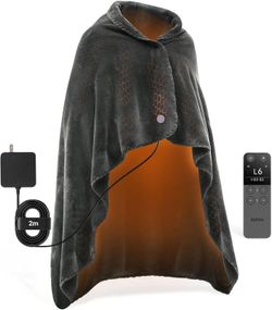 Jartoo Nano Heated Electric Blanket Throw, Portable Washable Heated Shawl, 6 Heat Levels, Grey