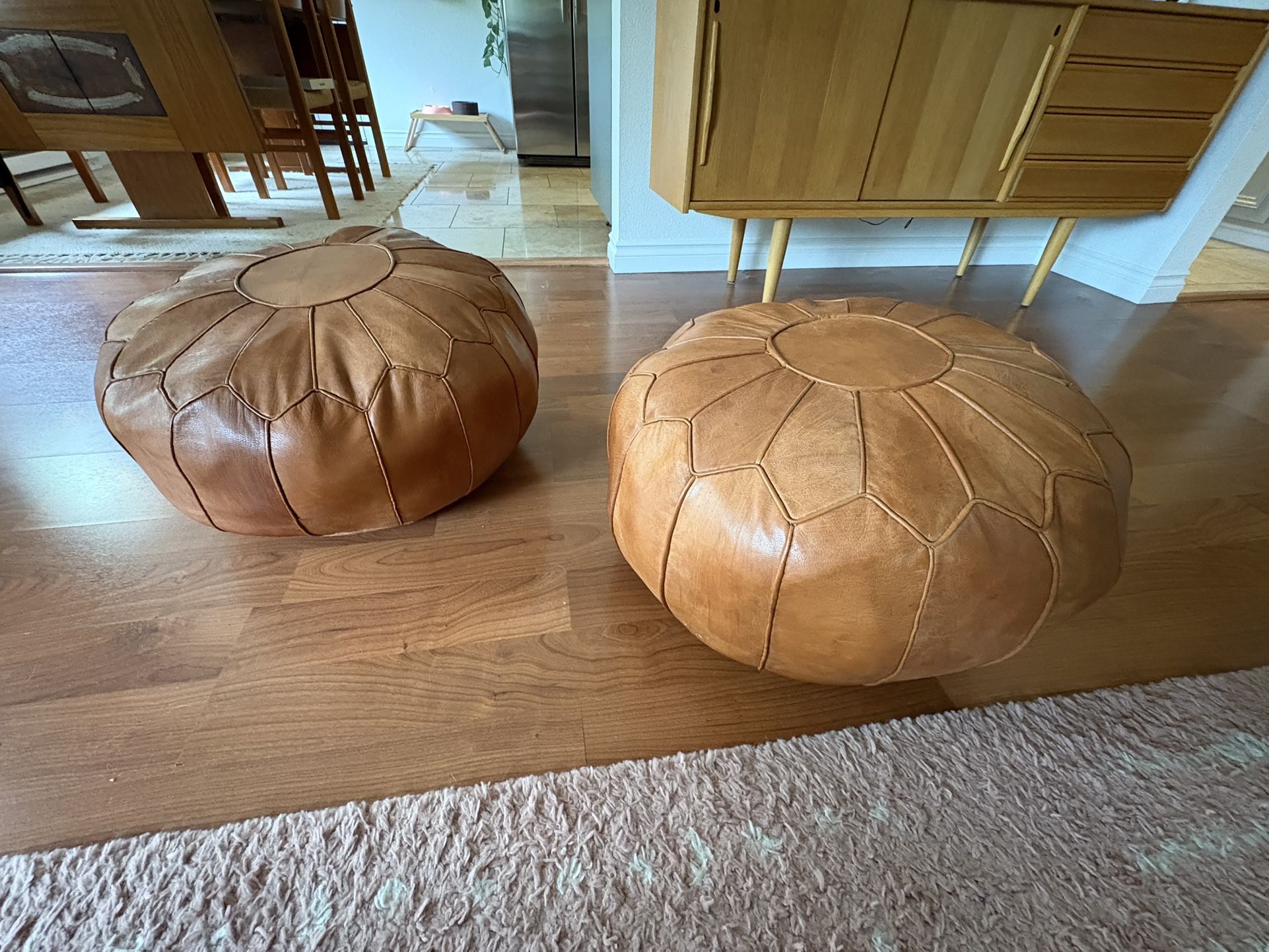 Leather Poufs  / ottomans (set of 2) 