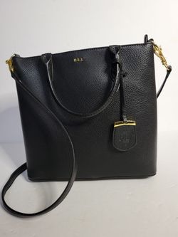 Lauren Ralph Lauren Black Pebbled Leather Tote Crossbody Bag New With Tags attached