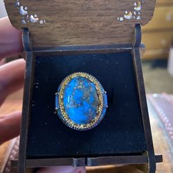 beautiful Turquoise Silver Ring Real Stone 
